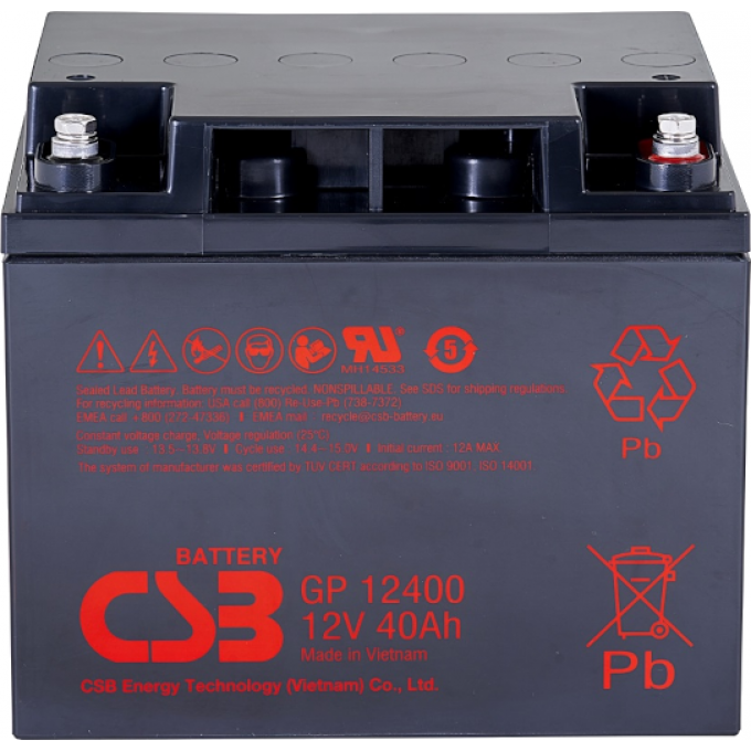 GP 12400 Аккумуляторная батарея CSB BATTERY 12,9 ABS (акрило-бутадиен-стирол) GP-12400
