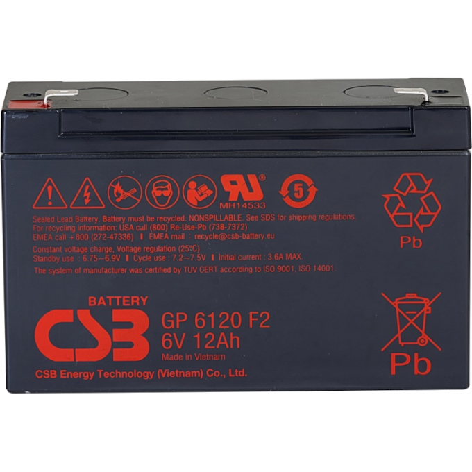 GP 6120 Аккумуляторная батарея CSB BATTERY 1,85 ABS (акрило-бутадиен-стирол) GP-6120