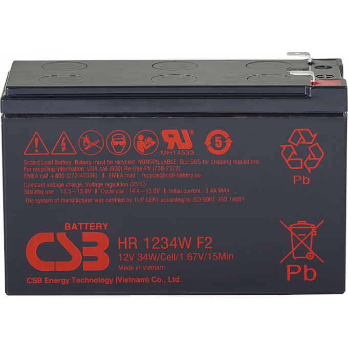 HR 1234W F2 Аккумуляторная батарея CSB BATTERY 2,5 ABS (акрило-бутадиен-стирол) HR-1234W-F2